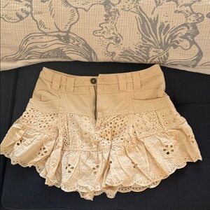 Free People Beige Eyelet Mini Skirt